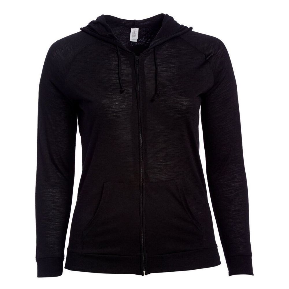 Pima Apparel Black Hooded Slub Zip Up Jacket Women Size XL